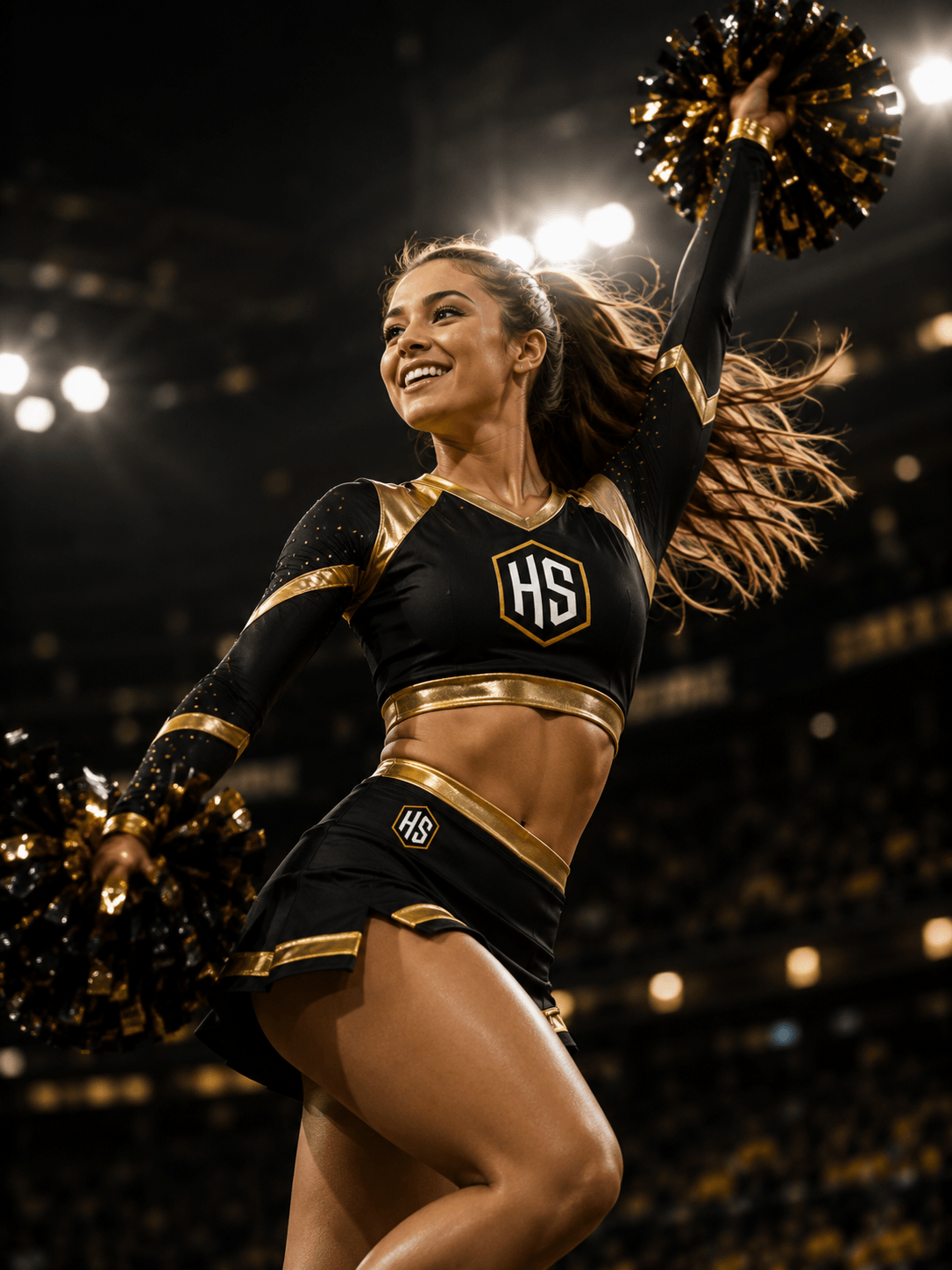 Cheerleading athlete in Horizon Sports custom uniform