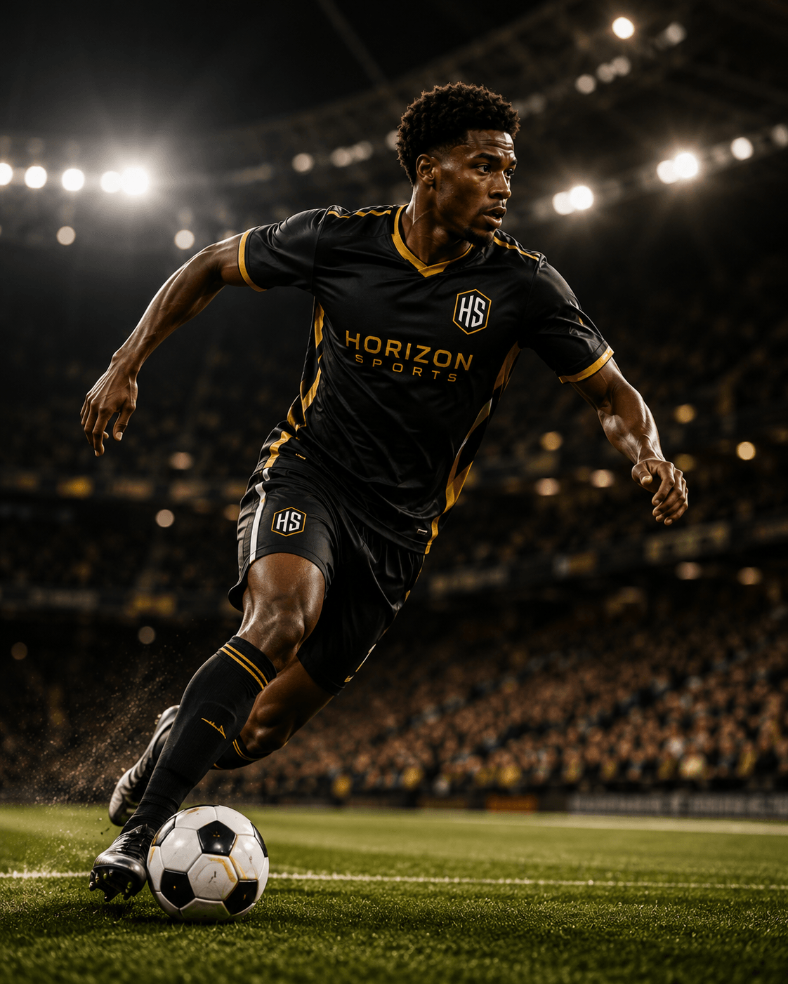 Soccer athlete in a Horizon Sports custom uniform